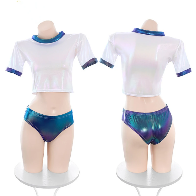 Japanese Laser Gymnastics Set Cosplay Costume Sexy Underwear Shcool Girl Gym Uniform Role Paly Outfits Lingerie Anime Swimsuit