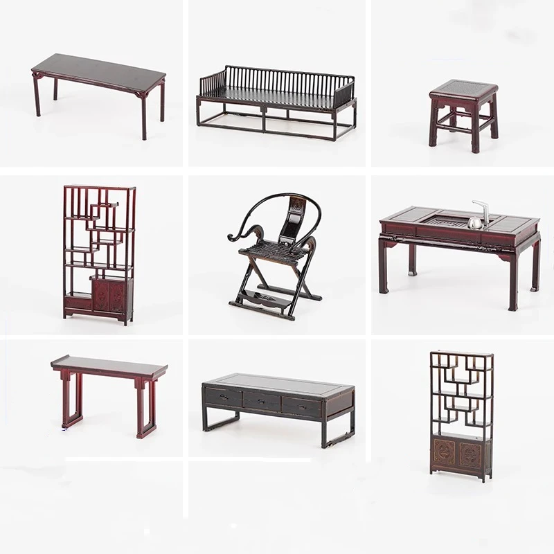 1:25 Miniature Table Chair Bench Cabinet Bookshelf Cupboard Dollhouse Furniture Accessories Craft Toy Interior Constrution Set