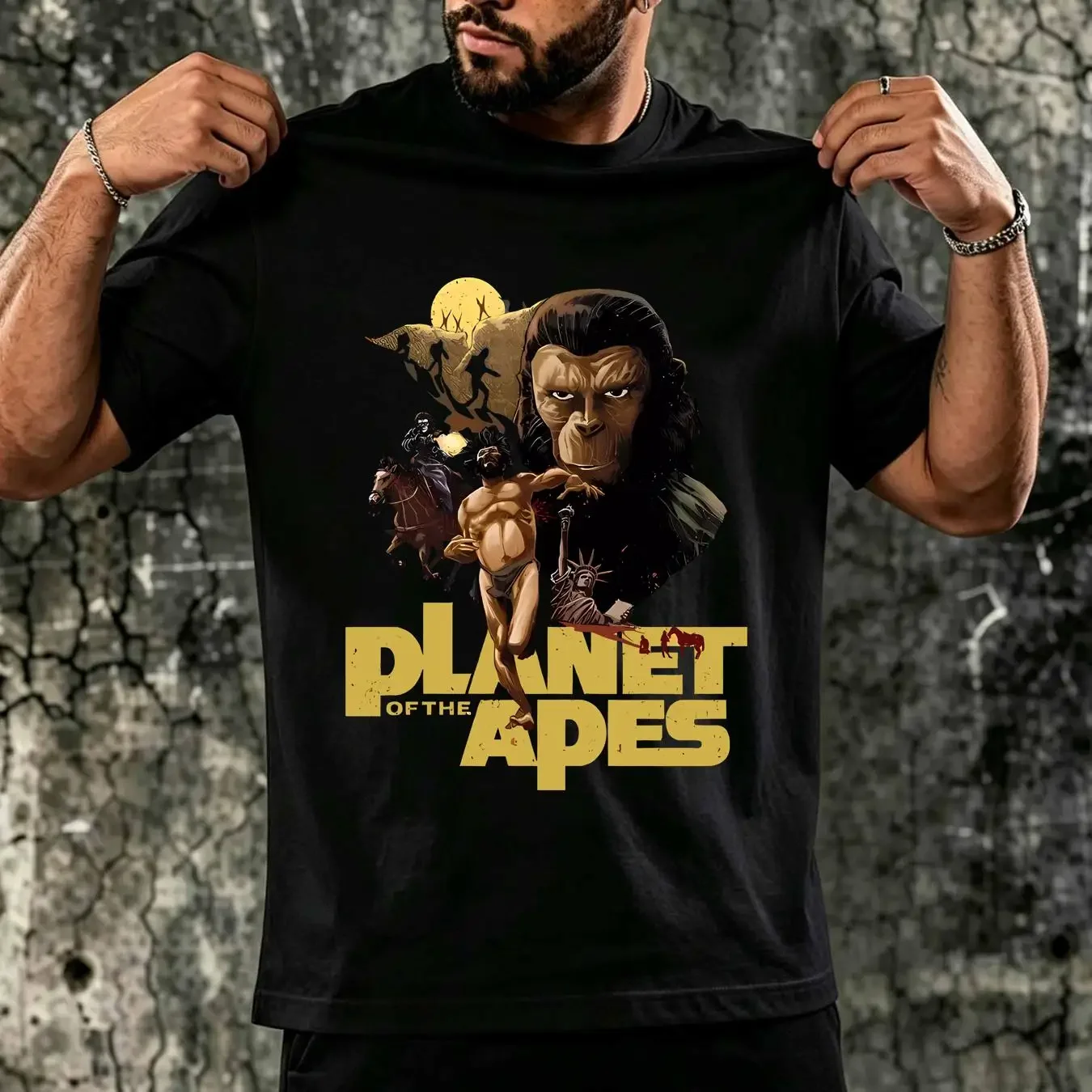 washed T Shirt Planet of The Apes Movie Logo Men's Royal Blue Size S 3XL vintage Washed Top For Everyday Wear Comfortable Soft - view 2