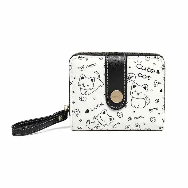 YSX-01 Kawaii Prints Cat Wallets with Exterior Zipper Around Coin Purse Bifold Bill Wallet