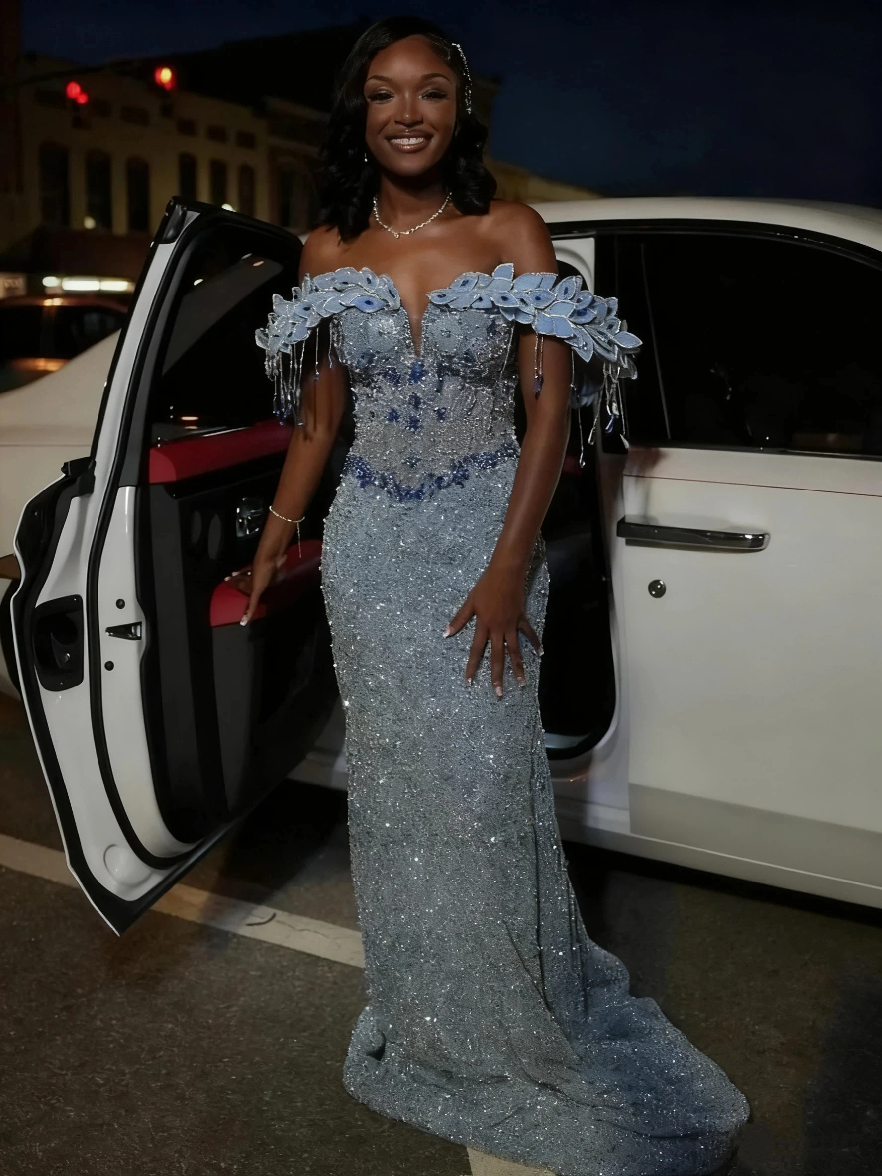 Lussuoso scintillante Aso Ebi sirena in pizzo con perline abito da sera sexy scollo a V con spalle scoperte abito per occasioni speciali personalizzato