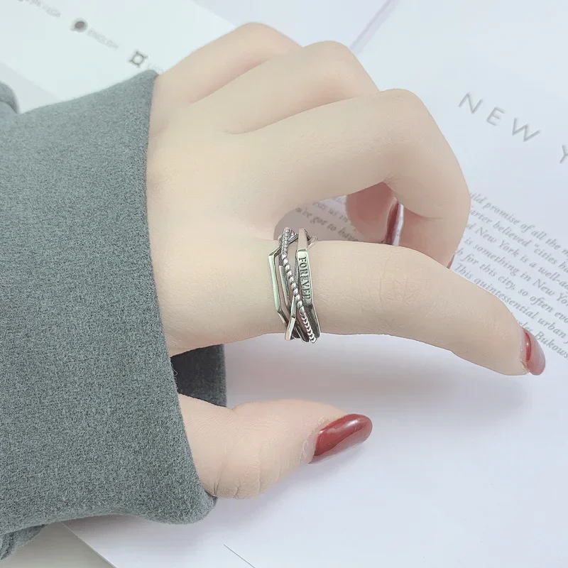 6 Types Geometric Multilayer Line Letters Adjustable Rings for Women Fine Jewelry Minimalist Accessories