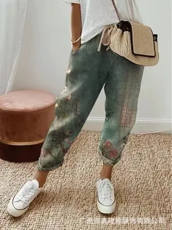 Women\'s Pants 2023 Printed Fashion Casual Pocket Drawstring Pants New Hot Selling Women\'s Wear 2023 Summer Y2K Baggy Pants Woman