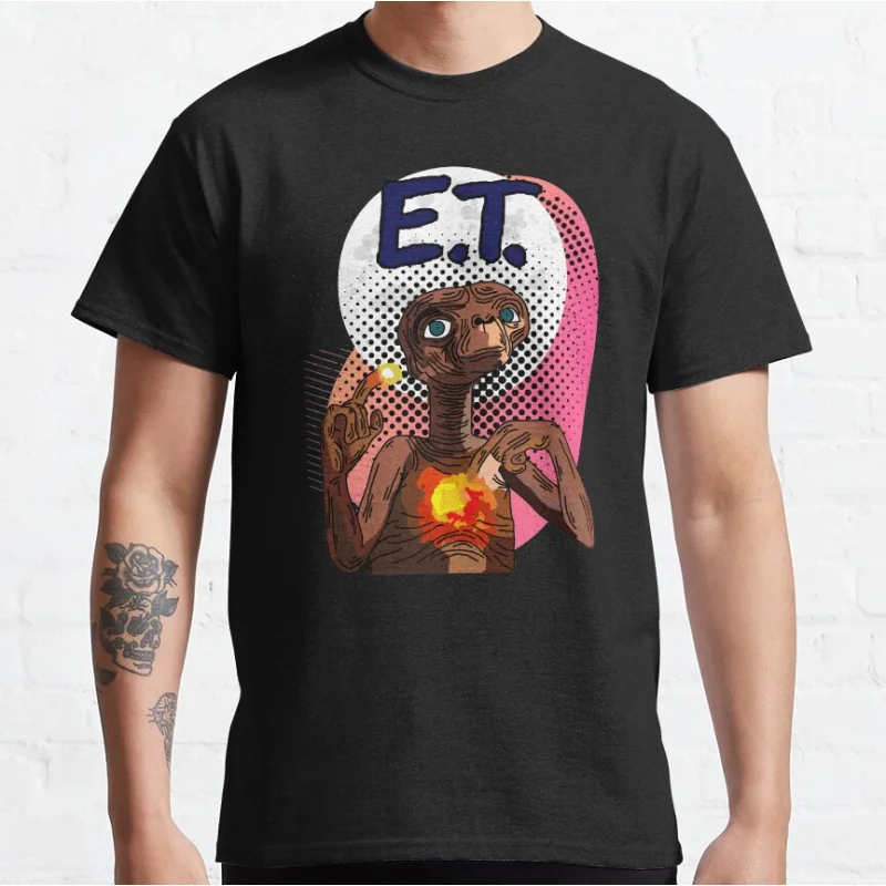 ET The Extra Terrestrial 80s Horror movie Alien E.T. Sci fi Short-sleeve crewneck T-shirt for men large size Adult Tops S-6xl