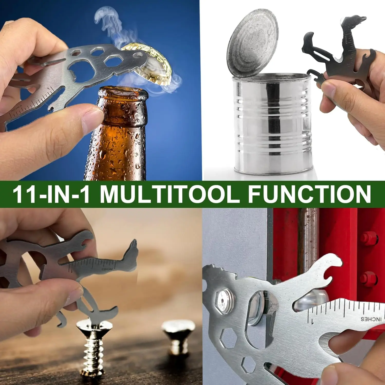 قطعة واحدة من بطاقة أدوات متعددة الوظائف من الفولاذ المقاوم للصدأ في الهواء الطلق، بطاقة أدوات قلادة المفاتيح، أداة عالمية #4