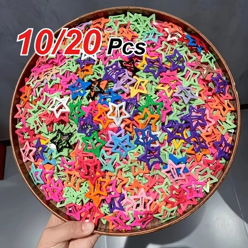 10/20 PCS Bright Mixed Color Star Hair Clips, Candy Colored Pentagram Hair Clips, Bohemian Style Headwear, Y2k Style Accessories