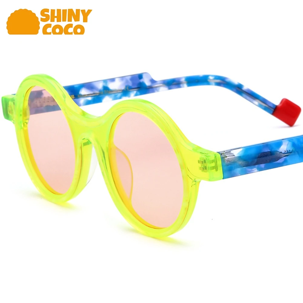 

ShinyCoCo Luxury Brand Color Blocked Board Multi Color Round Sunglasses Unisex Polarized Sunglasses Driving Glasses
