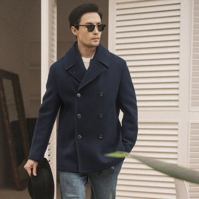 

Autumn and Winter Thick Navy PEA-COAT Men's Short Coat Retro Gentleman Double Breasted Parka Jacket