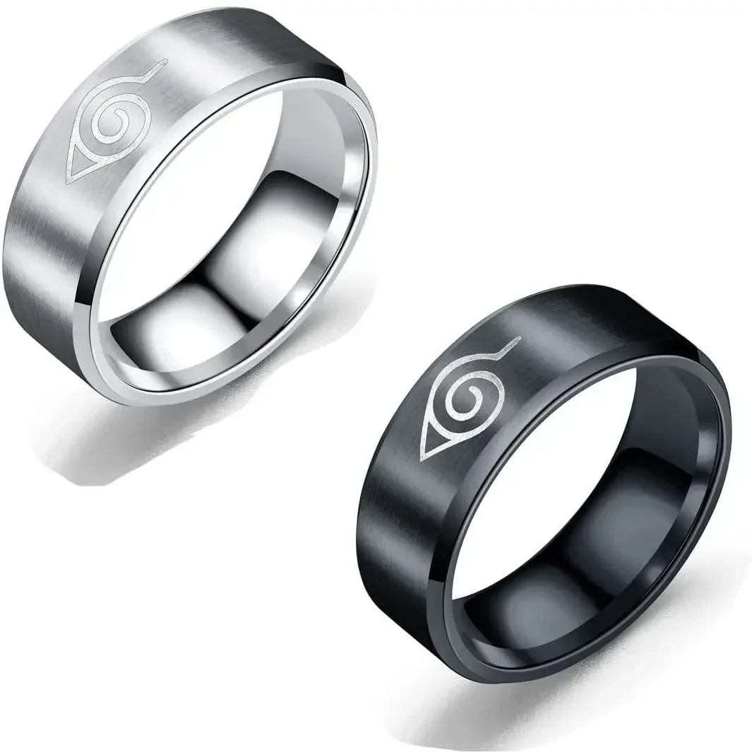 2 stücke anime ringe für männer jungen akatsu ring set schmuck cosplay itach edelstahl zubehör geschenk party (schwarz weiß)