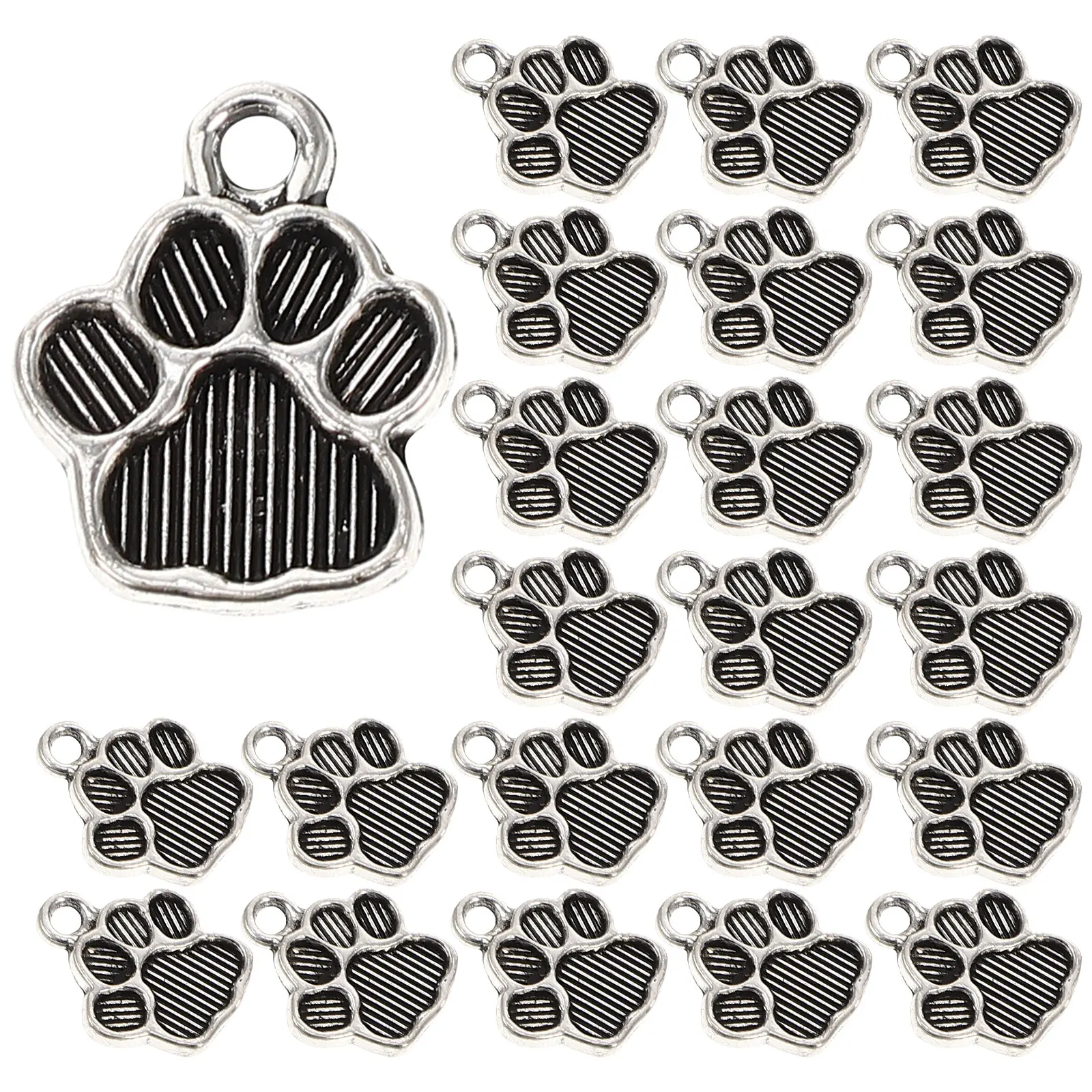 

100 Pcs Dog Paw Shaped Charms Zinc Alloy Jewelry Making Accessories Silver Color DIY Craft Supplies Lightweight Pendant