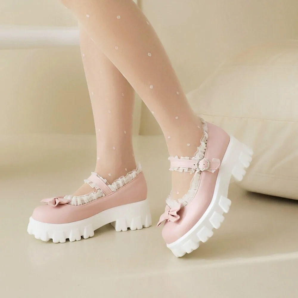Women Lolita Mary Jane Shoes 5.5cm Platform Heel Black White Beige Pink Orange 34-43 185-15 - view 5
