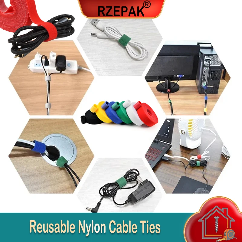 1~40 Rolls Reusable Cable Ties Hook & Loop Bundle Fastener Clip Width 10mm X 5m/roll Wire Holder Management Nylon Strap Organize