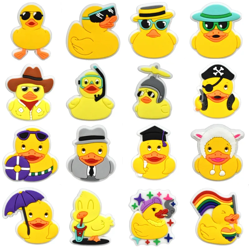 

New Arrivals 1-16pcs Cute Yellow Duck Shoe Charms Removable Garden Shoes Accessories PVC Sandals Decorations DIY Girl Boys Gifts