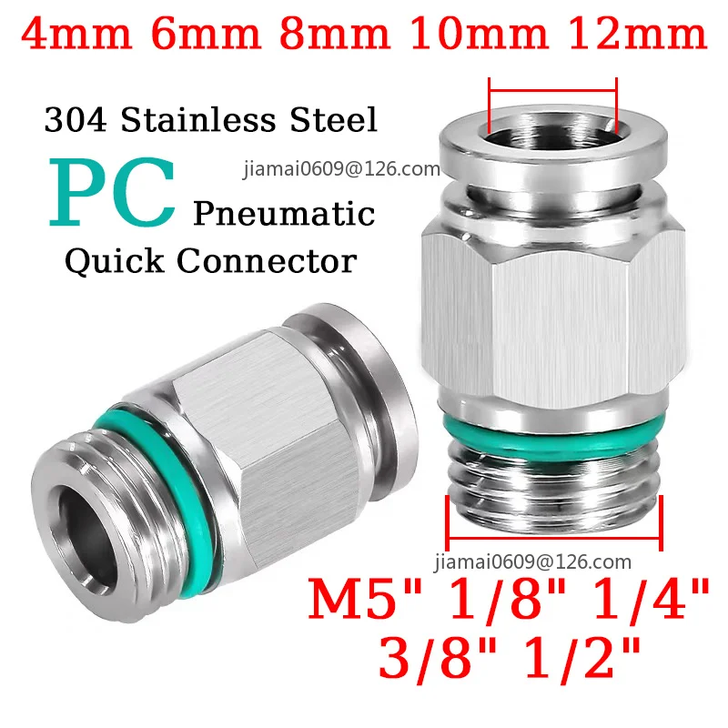 304 Stainless Steel Pneumatic Hose Fitting 4-12mm PC G Thread Air Tube Connector M5 1/8 1/4 3/8 1/2 Quick Release Pipe Fittings