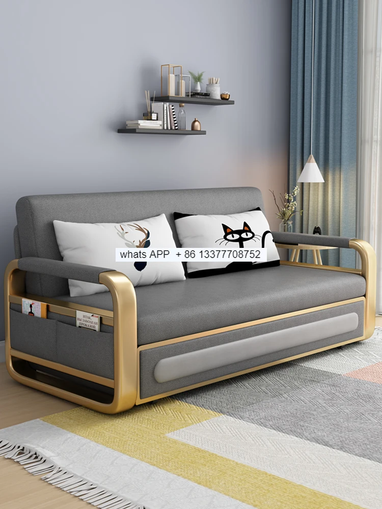 

Sofa Bed Dual-Use Simple Multifunctional Storage Retractable Small Apartment Living Room Push Pull Single Double Technology