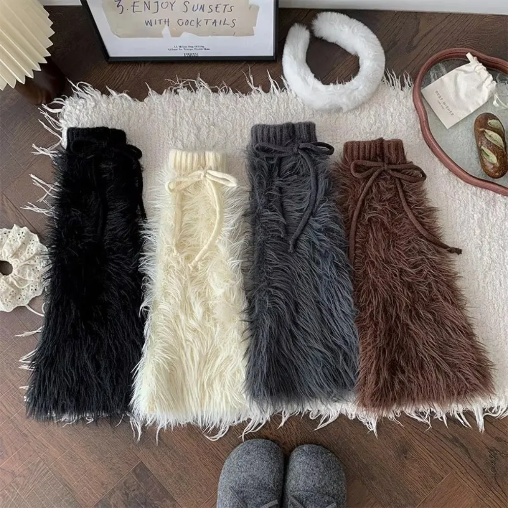 

Trendy versatile Leg Guards Furry Warm Imitation Mink Leggings Y2K Thickened Lolita Boots Stocking Winter Season for Women