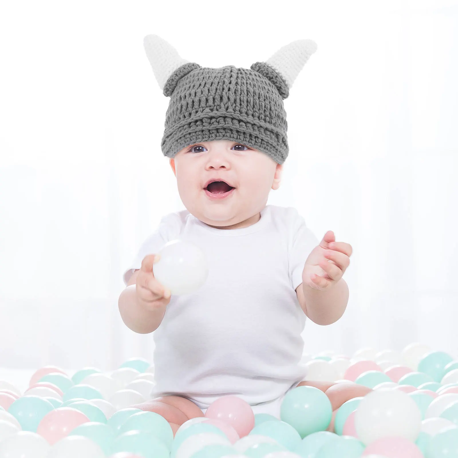 

Детская шапка, вязаная шерстяная шапка, теплая толстая эластичная шапочка, вязаная крючком детская шапка, уютная зимняя серая головной убор для новорожденных