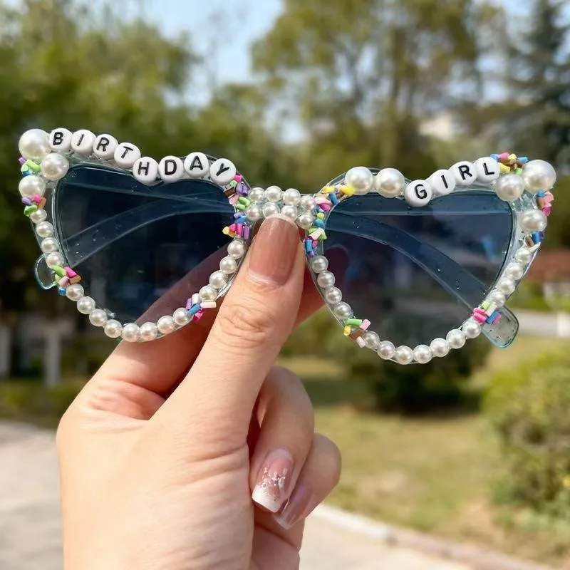 Heart Shaped Birthday Girl Sunglasses, Pink Happy Birthday Girl Glasses Pearl Birthday Party GlassesFor Women Girls - view 3