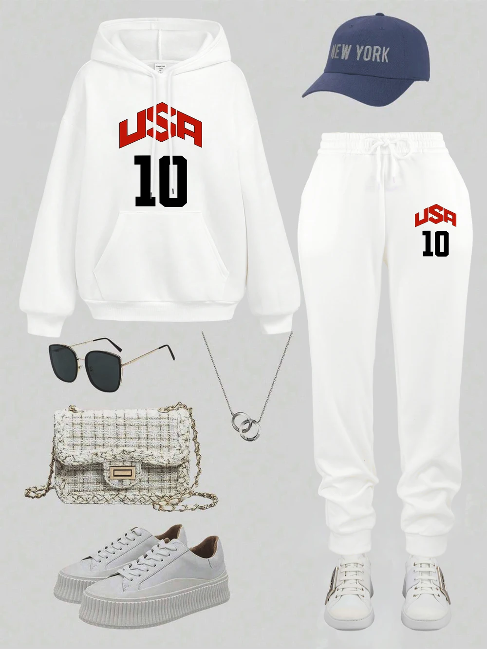 2 Piece Hoodie Set Women Football Usa 10 Print Prints Sweatpantssporty Fleece Warm Pocket Sweatshirt Pants Autumn Loose Clothes