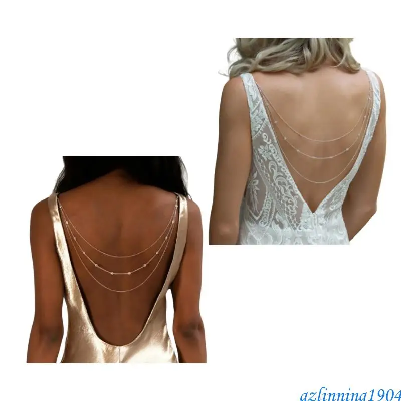

L5YD Fashionable Shoulder Necklace Rhinestones Back Chain Multilayer Backdrop Chain Body Jewelry for Modern and Elegant Women
