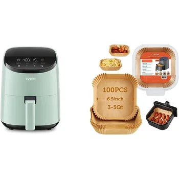 Image Small Air Fryer Oven 2.1 Qt, 4-in-1 Mini Airfryer, Roast, Reheat, Low-noise & 100 PCS Square Disposable Paper Liners, Non-Stick