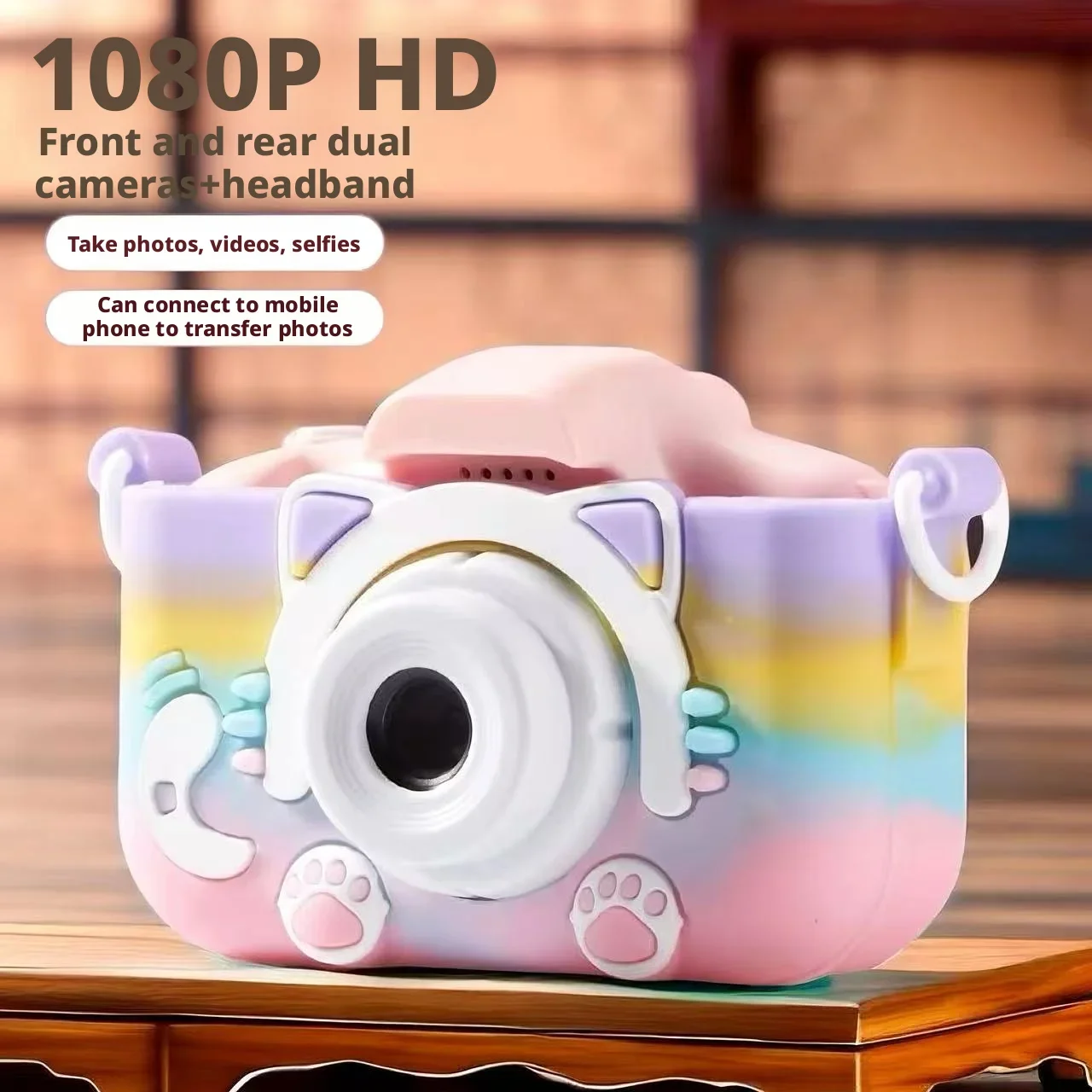 

Rainbow Cat Mini Educational Outdoor Kids Camera Photo & Video Cartoon Mini SLR Instant Camera Toy Holiday Gift for Children