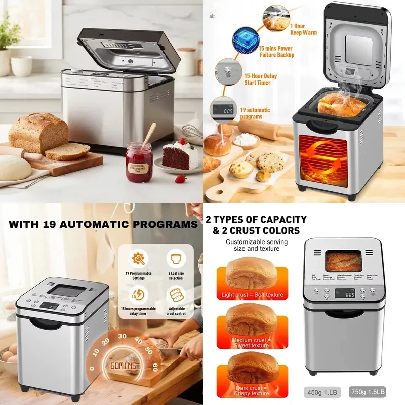for  Fully Automatic Multi Function Electric Bread Machine Digital Control 700W Precision Stainless Steel For 3 People French