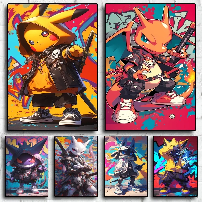

Cool and Stunning Pokemon Graffiti Decorative Painting Pikachu Charizard Street Style Wall Art Home Bedroom Decoration Poster