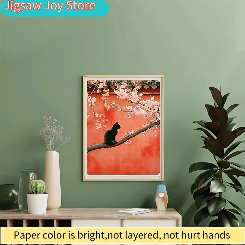 A 500pcs Mini Puzzle Featuring a Midnight Black Cat, Perfect As a Premium Christmas Gift. This Whimsical Artwork, Measuring 15