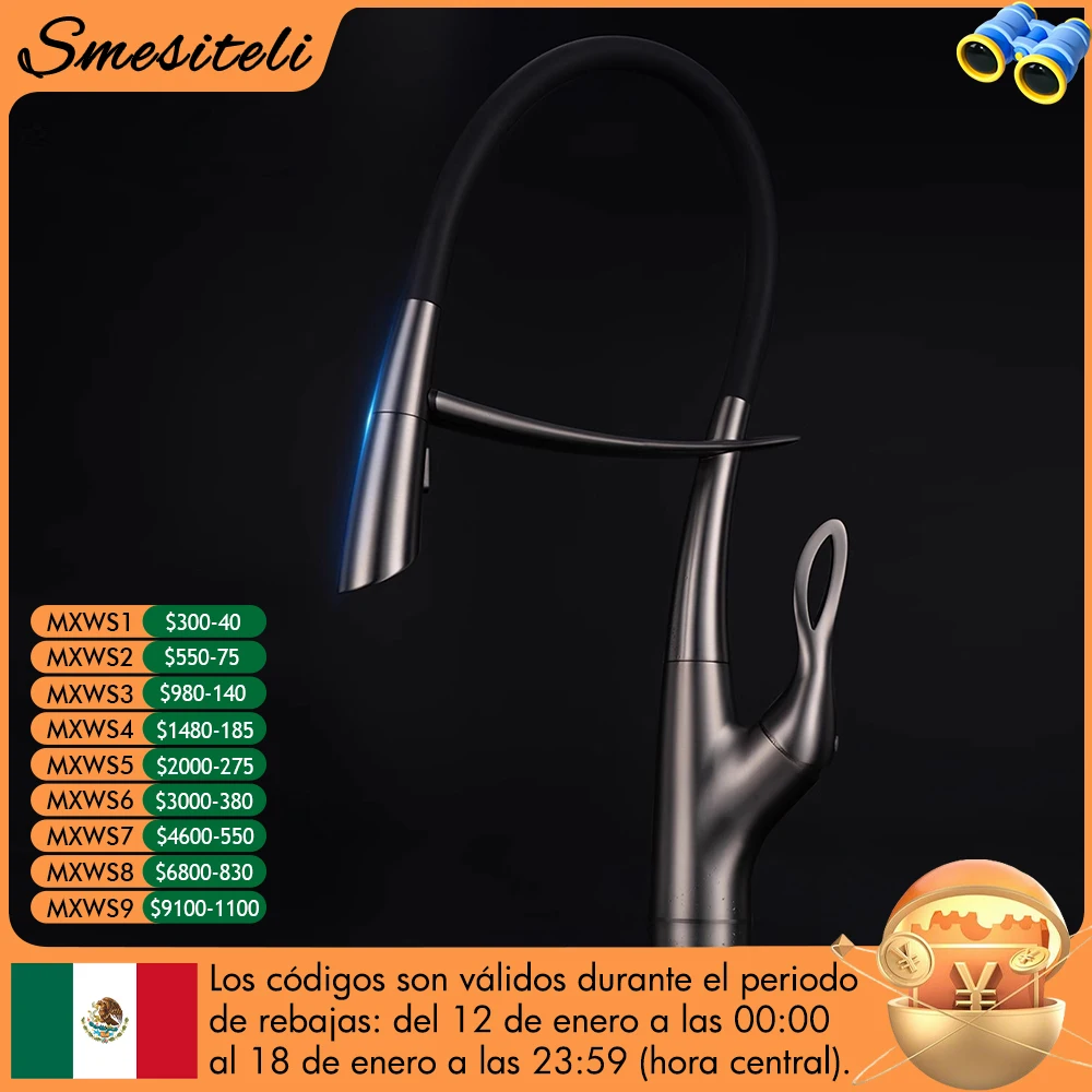 Pull Out Sensor Kitchen Faucet Single Handle Digital Display Pull Sprayer Tap Mounted Sink Mixer