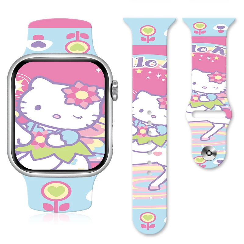 

Hellokitty 3 Printed Strap for Apple Watch 46mm 44mm 42mm 41mm Silicone Band Replaceable Watchband for iWatch 11 10 9 8 SE