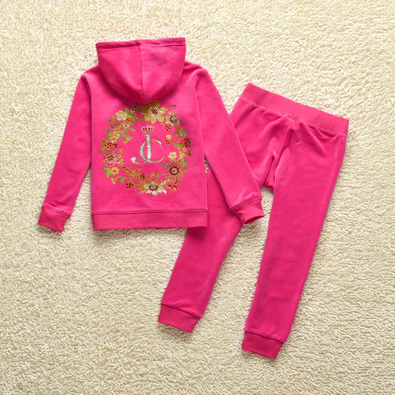 Children's Clothing 2024 Spring Fall Kids Juicy Zipper Top and Pencil Pants Two Piece Set Girl Velvet Tracksuit