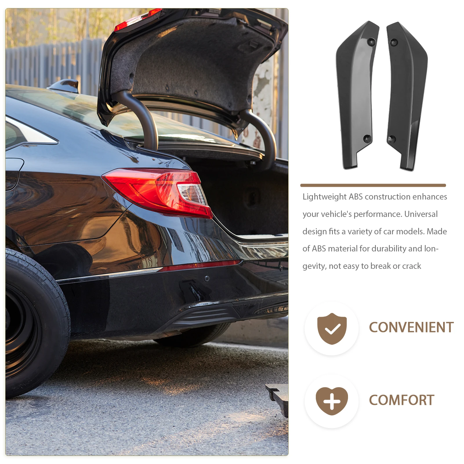 

1 Pair Rear Bumper Lip Side Skirt Trim Diffuser Splitter Spoiler Guard Abs Lightweight Universal Fit Car Exterior