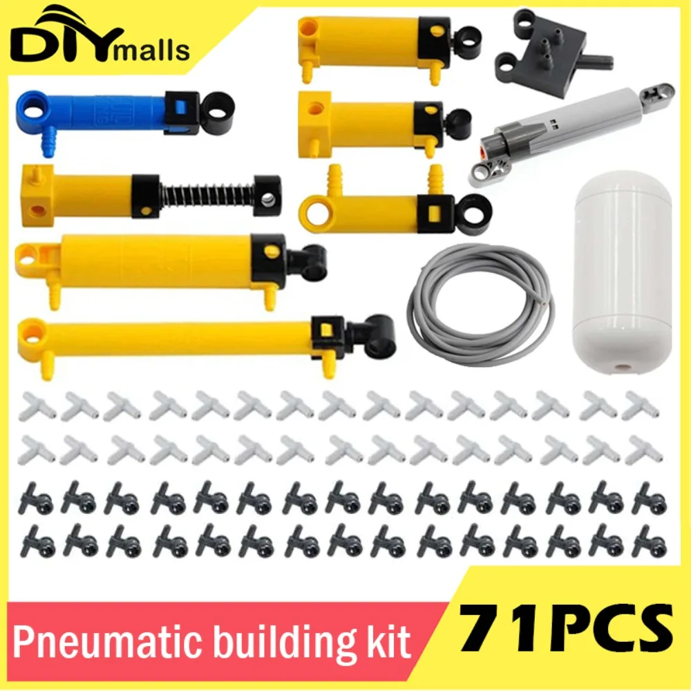 71pcs MOC Technical Hose Air Pump Tank Push Rod Putter Switch Piston With legoeds Pneumatic Parts 42043 9641 47225 61904