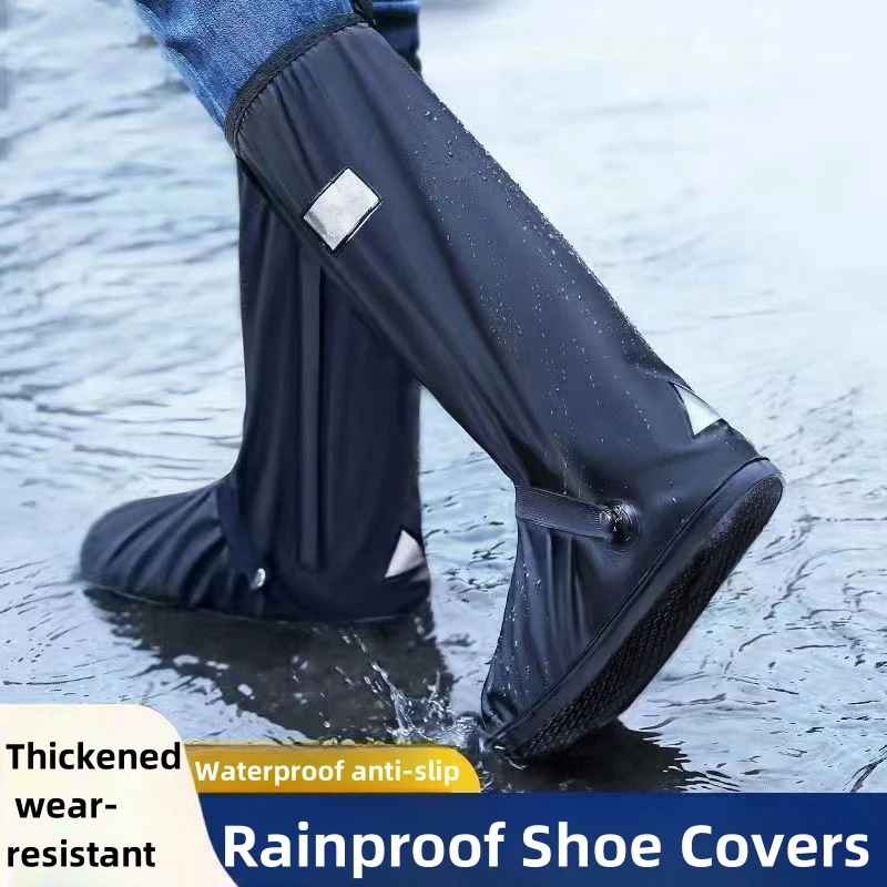 Rainproof Shoe Covers Men and Women Non-slip Silicone Waterproof Outdoor Reflective High-tube PVC Thickened and Wear-resistant