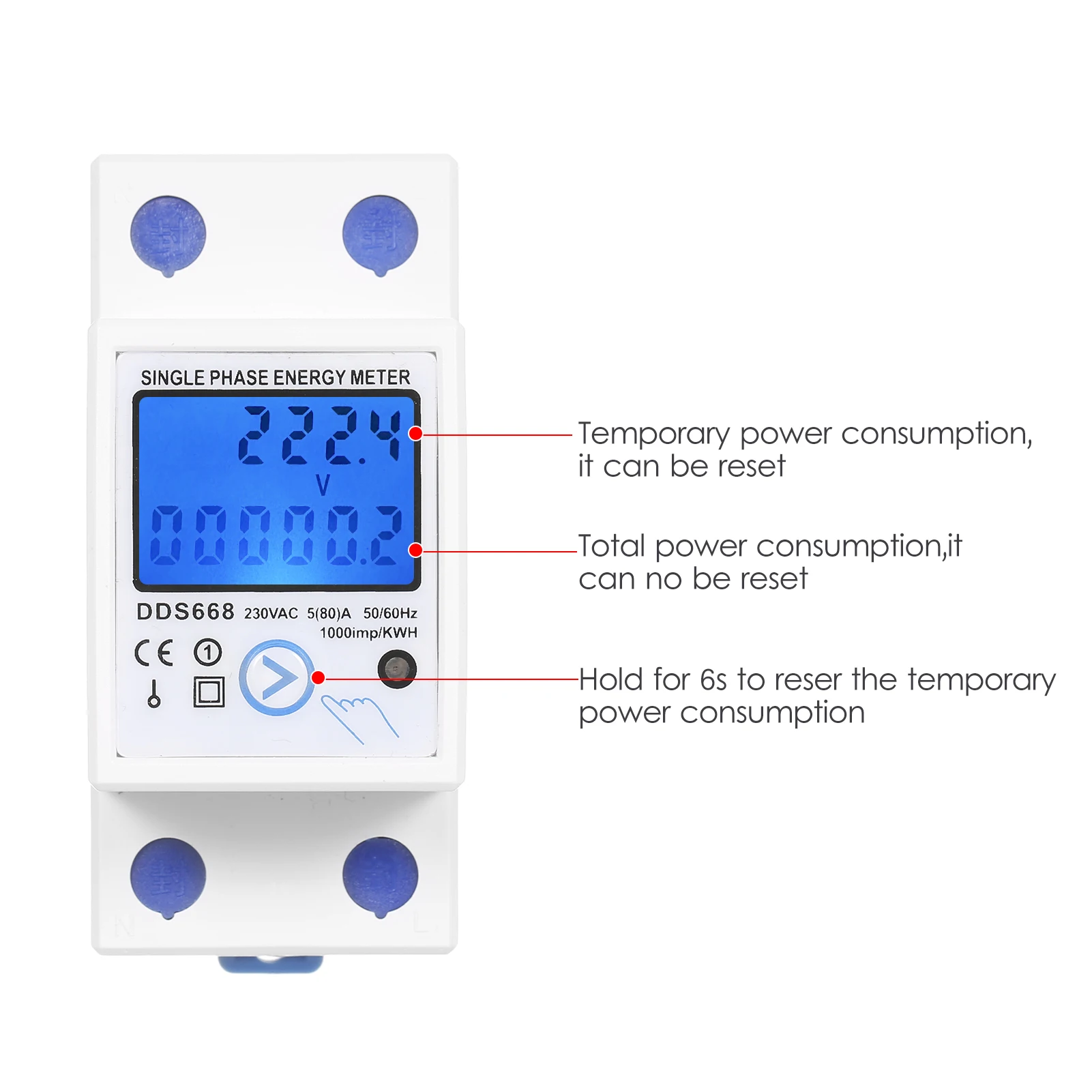 

AC 230V Single Phase Energy Meter With Reset Button With Backlight Single Phase Energy Meter