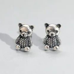 Hot Sell Vintage 925 Silver Needle Sweet Little Bear Animal Ladies Stud Earrings Original Jewelry For Women Birthday Gifts