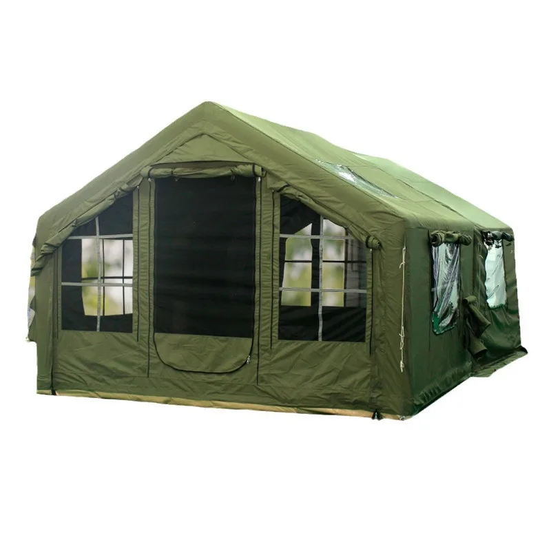 15 square meters cotton inflatable tent outdoor army green spring and summer canopy two-in-one ridge tent camping 6-10 people