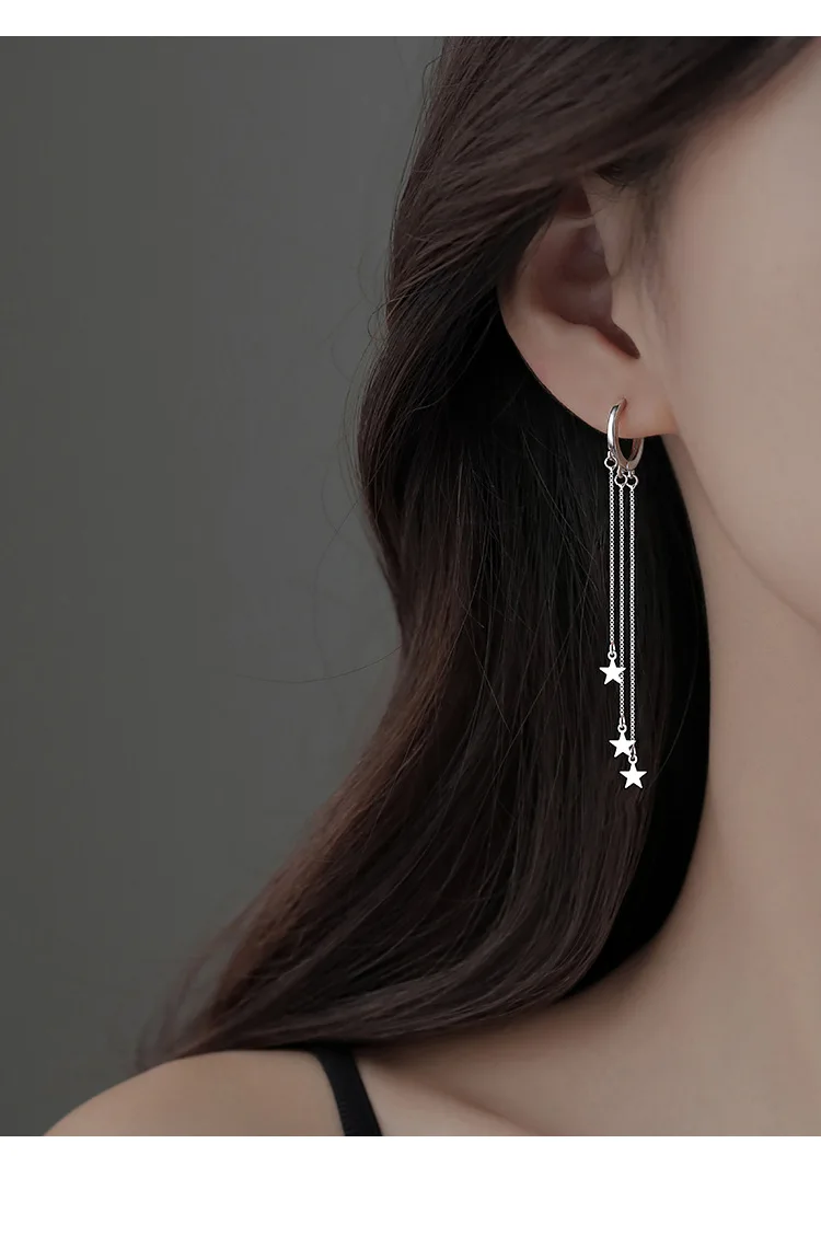 925 Sterling Silver Star Long Tassel Hoop Earrings For Women Fashion Female Fine Jewelry 2022 Fall New Arrival