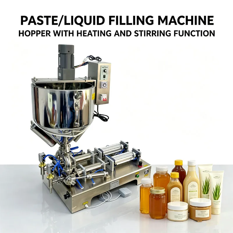Paste Filling Machine Quantitative Pneumatic Automatic Built In Heating Stirring For Salad Dressing Honey Filling Machine