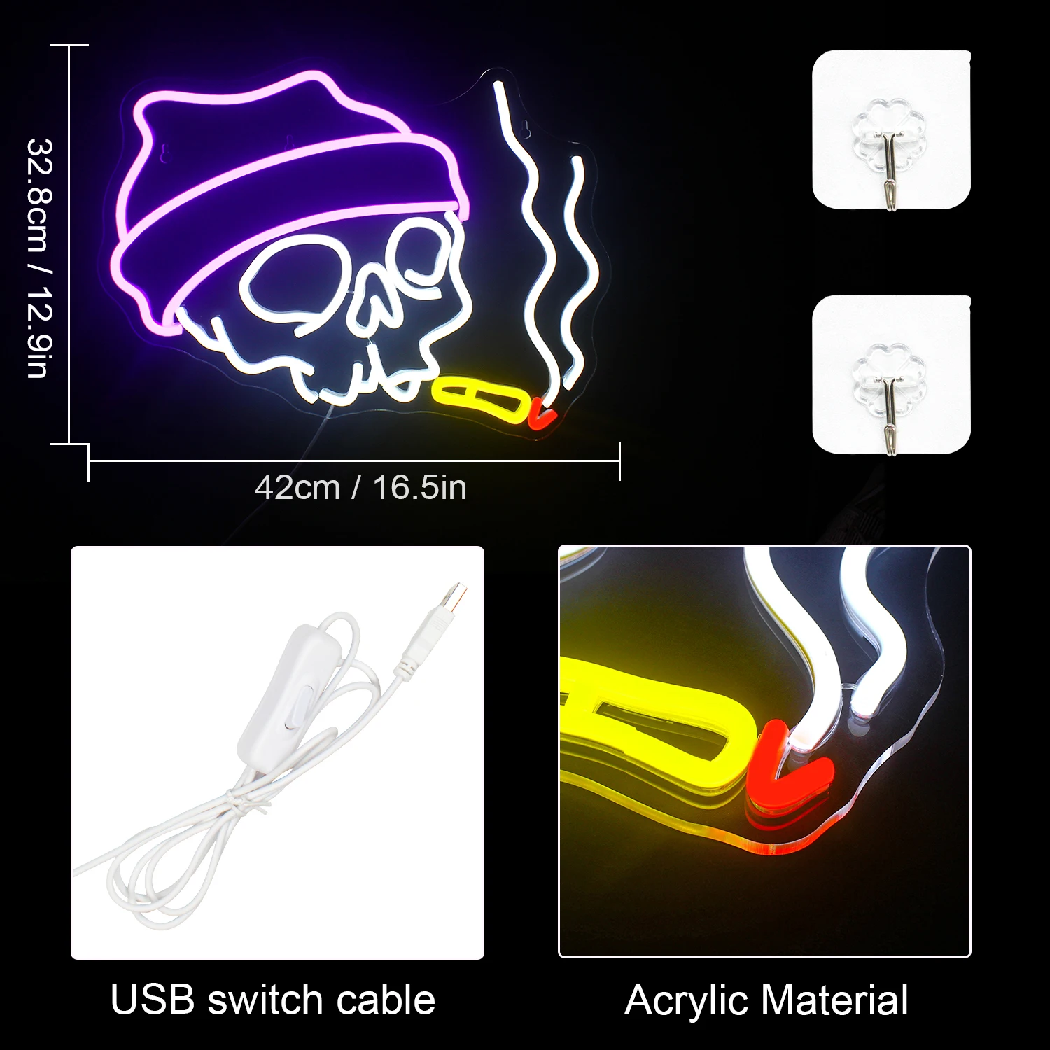 Imagem -04 - Usb Led Light com Crânio de Fumar Sinal de Néon Esqueleto Criativo Decoração de Parede Halloween Festival Party Logotipo do Quarto