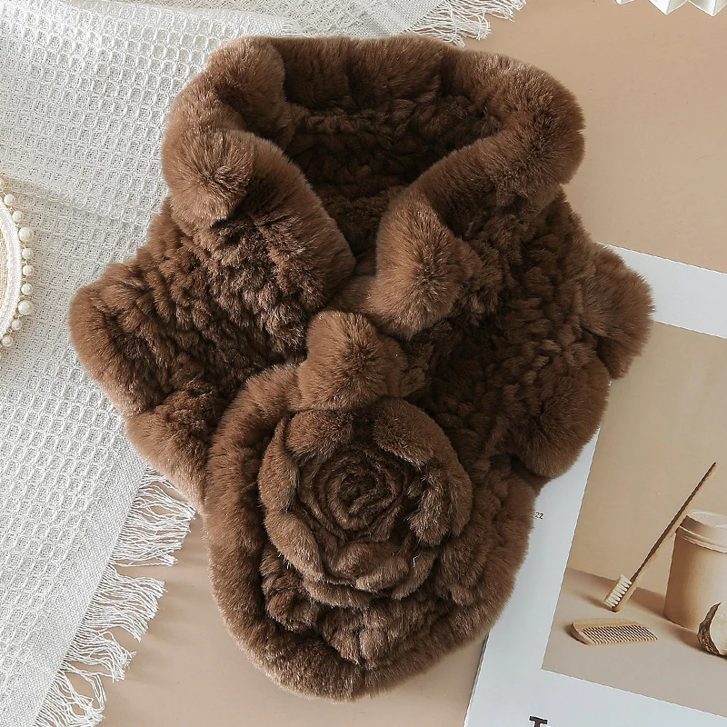 暖かい首を保護するラビットファースカーフ-中年および高齢女性向け-ショートスタイル-多用途-冬ファッション-ママやおばあちゃん用-ファーショール