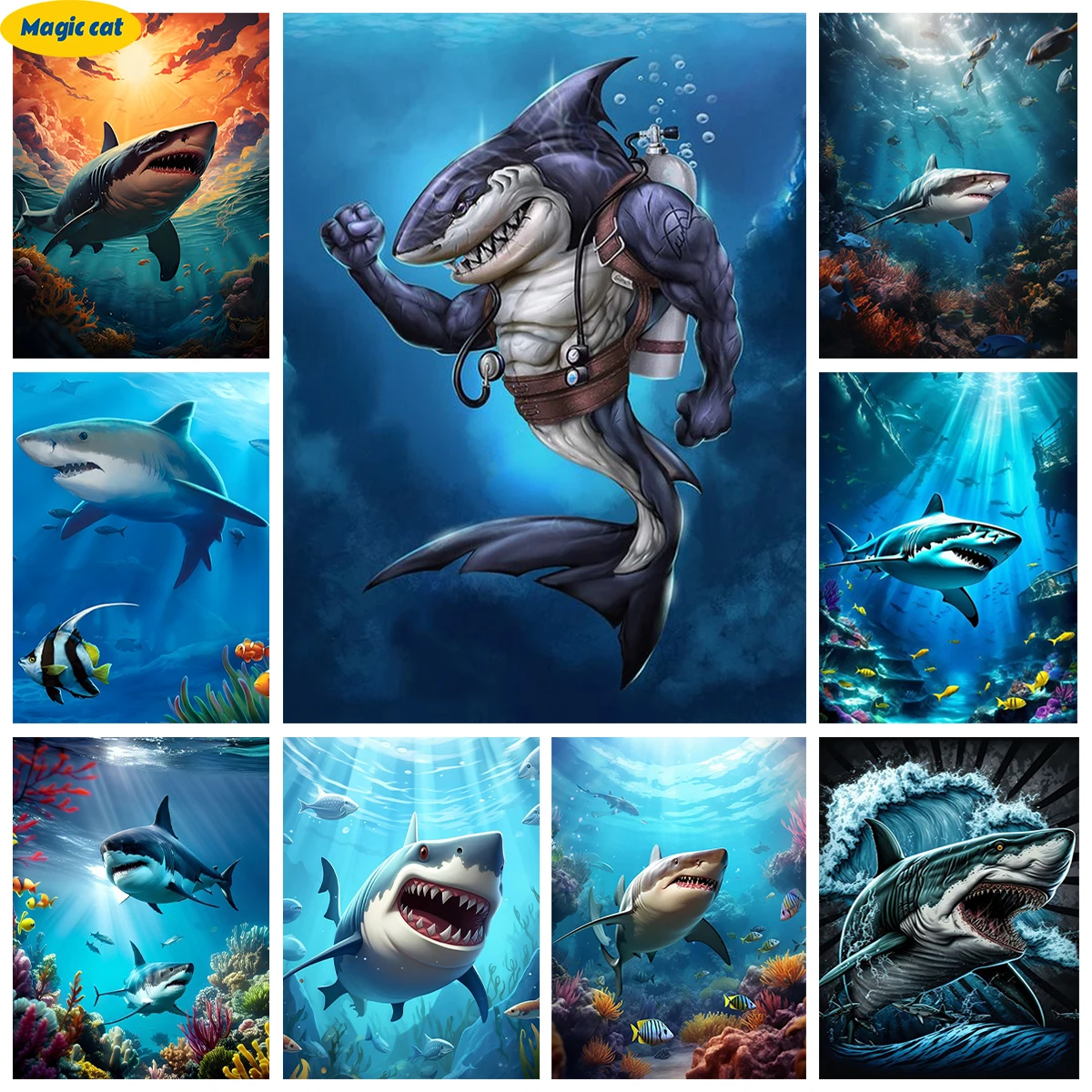 

Shark 5D Diamond Painting Kit Cartoon Fish Pictures Diy Diamond Embroidery Rhinestone Cross Stitch Children Hand Home Wall Decor