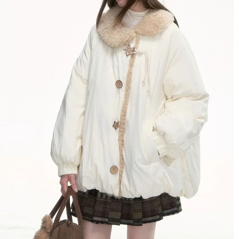 Short splicing fur collar bud cotton clothes for women's 2025 winter new warm and thickened short coat