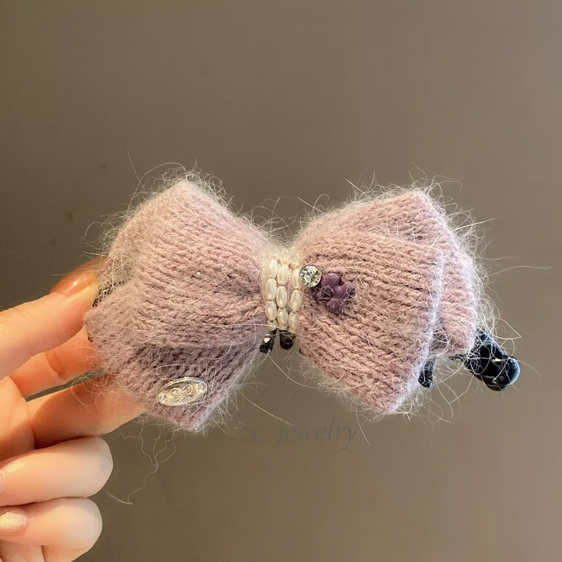 

Japan and South KoreainsLuxury High-End Pearl Bow Purple Yarn Banana Clip Exquisite Back of Head Horizontal Clip Hairpin