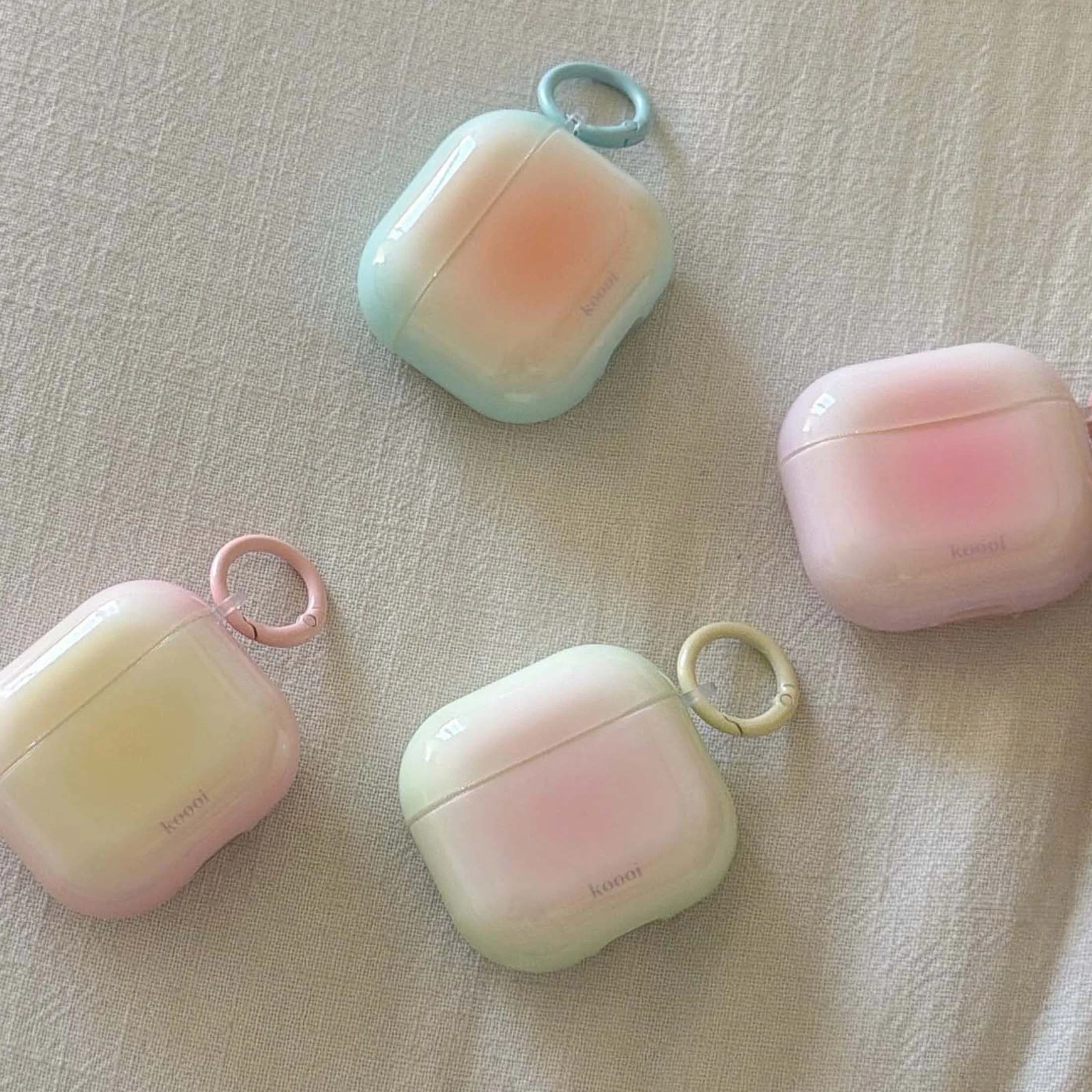 Capa de fone de ouvido com gradiente de cores rosa e amarelo, estilo IMD, com caixa de carregamento sem fio Bluetooth para Apple AirPods 1, 4, Pro, 2ª, 3ª e 2ª geração.