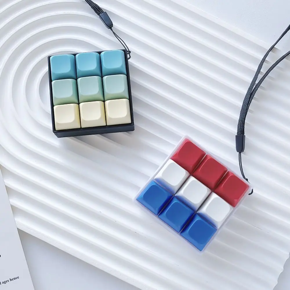 Funny 9-button Keyboard Keychain Shaft Tester Square Keyboard Caps Toy Sensory Calming Mechanical Keyboard Keyring Kids Teens