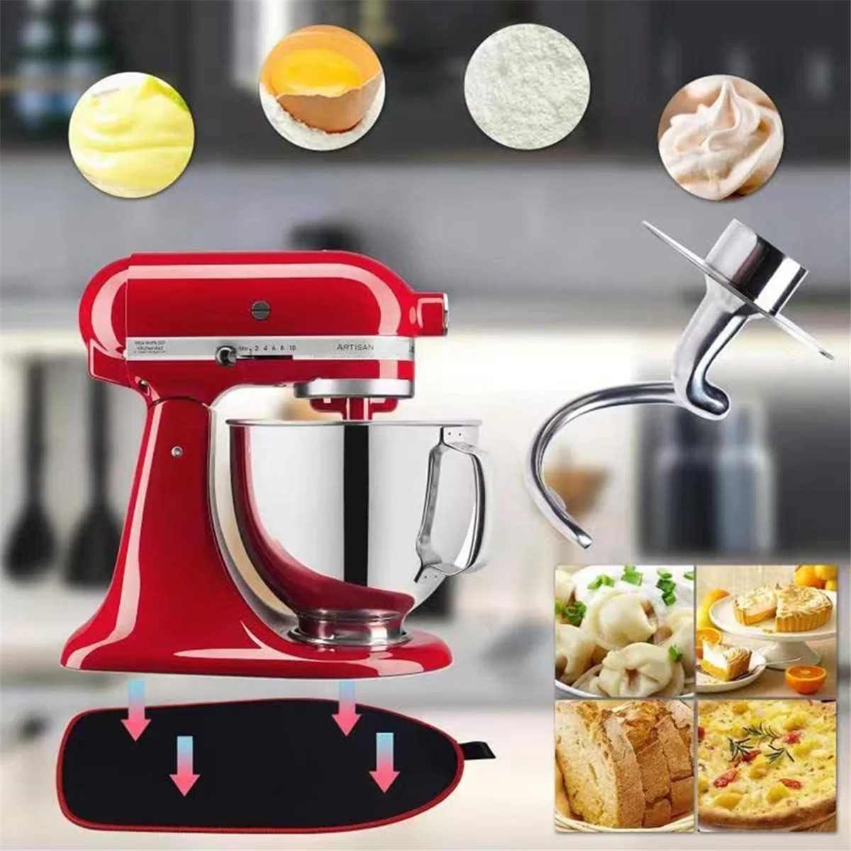 Gancho de masa en espiral de acero inoxidable para mezclador de pie KitchenAid, se adapta A Tazón de mezcla 4,5-5 QT para mezcladores con soporte de cabeza inclinable