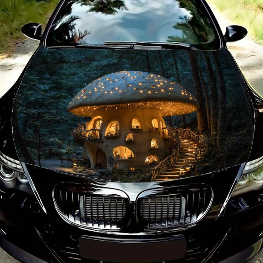 

Forest Mushroom House Car Hood Sticker, Waterproof, Easy To Remove, Durable Car Parts, Suitable For Car Hood Decoration, Gifts