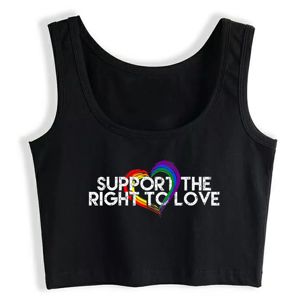 Support The Right To Love Design Breathable Slim Fit Tank Top Bisexual Rainbow Heart Pattern Crop Tops Summer Camisole